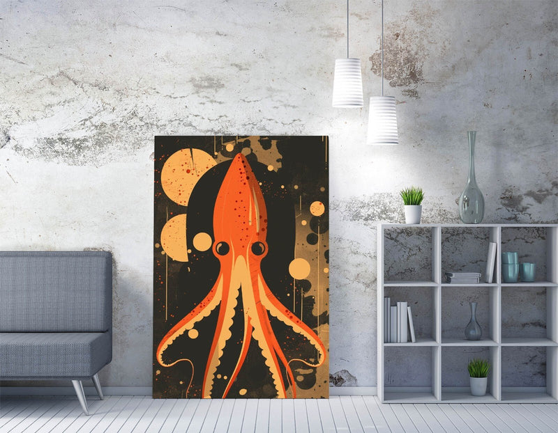 Orange Squid Canvas Art – Retro & Contemporary Wall Art | Handmade UK Print