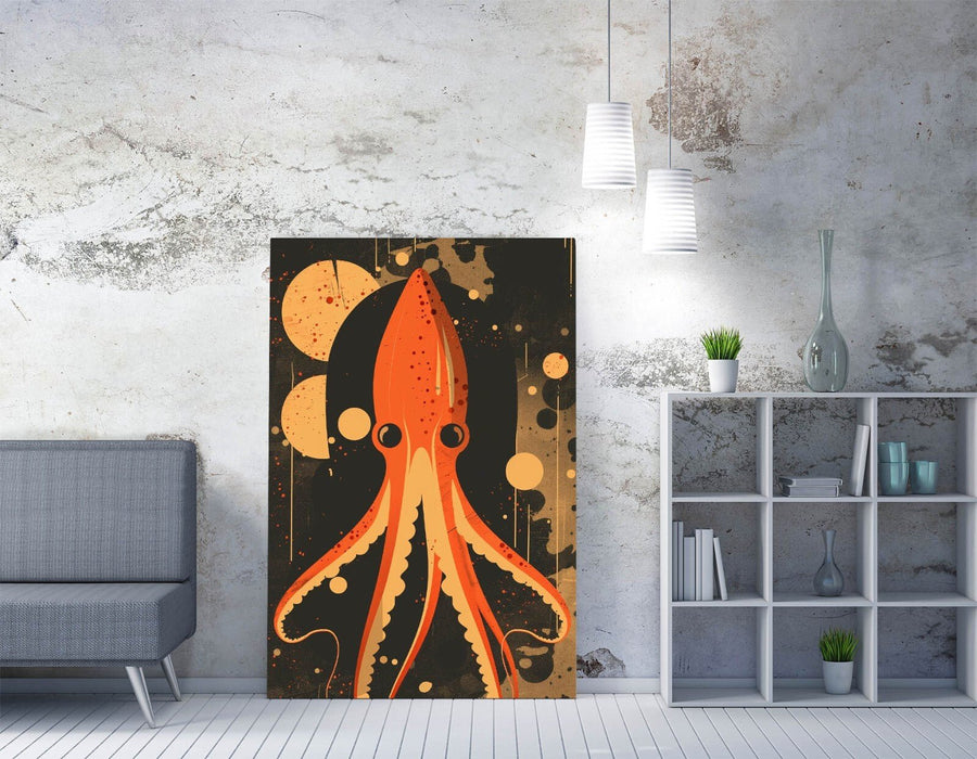 Orange Squid Canvas Art – Retro & Contemporary Wall Art | Handmade UK Print
