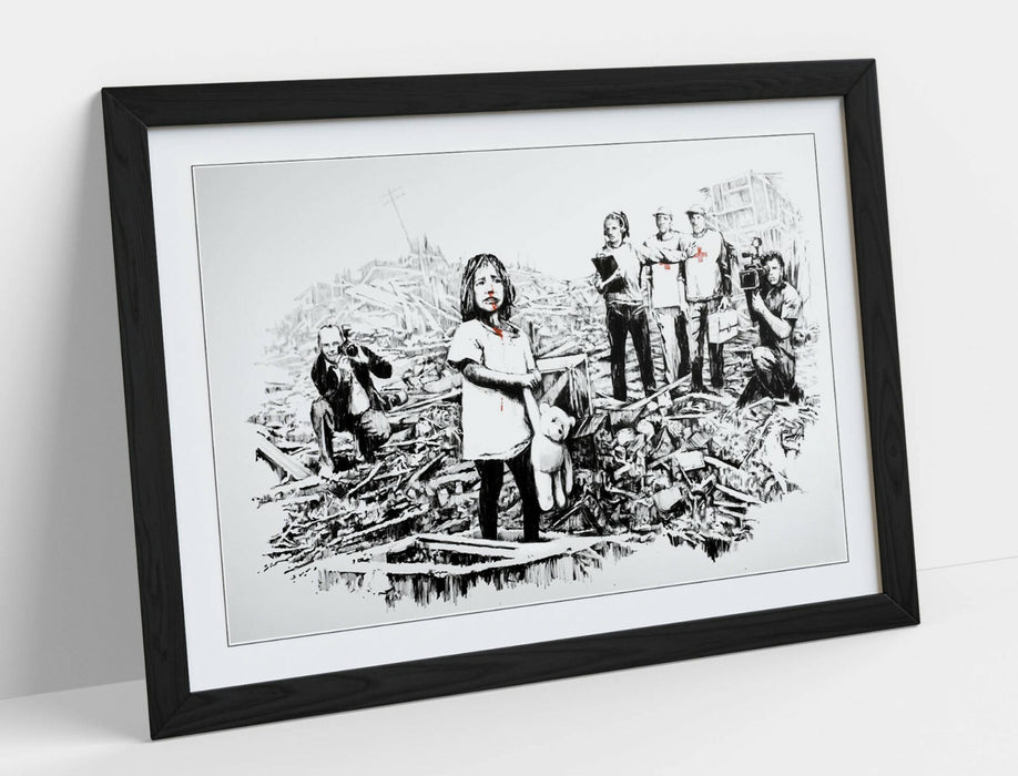 BANKSY MEDIA -ART FRAMED POSTER PICTURE PRINT ARTWORK- BLACK & WHITE
