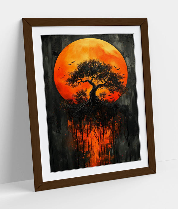 Framed Wall Art – Orange Sun Silhouette Tree Poster Print | Handmade UK Decor