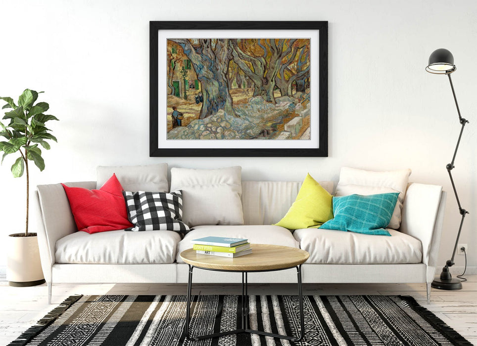 Van Gogh Wall Art – Framed Art Print of The Large Plane Trees Poster with Woodgrain Frame