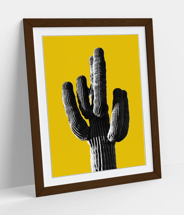 TRENDY B&W CACTUS POP ART YELLOW -ART FRAMED POSTER PICTURE PRINT ARTWORK