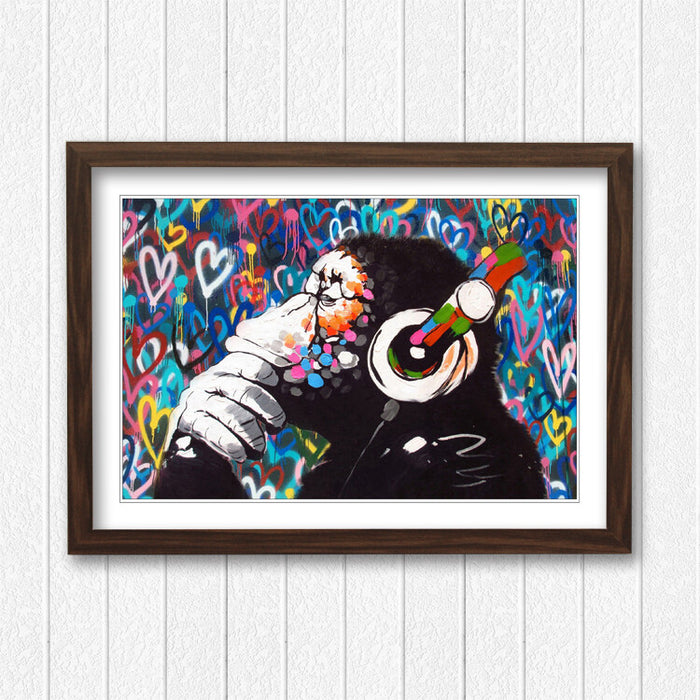 MONKEY DJ BANKSY LOVE WALL STREET ART FRAMED POSTER PICTURE PRINT ARTWORK