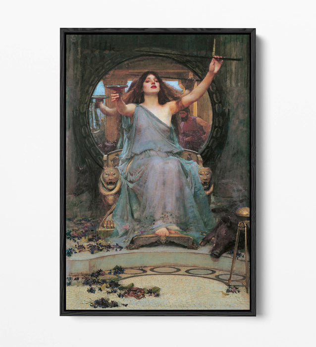 WATERHOUSE CIRCE OFFERING THE CUP -FLOAT EFFECT CANVAS WALL ART PIC PRINT- GREY