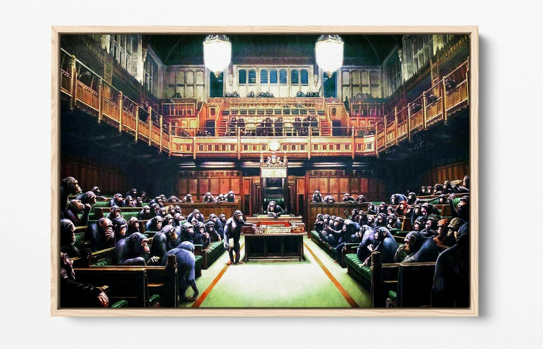BANKSY MONKEY PARLIAMENT -FLOAT EFFECT CANVAS WALL ART PIC PRINT- GREEN