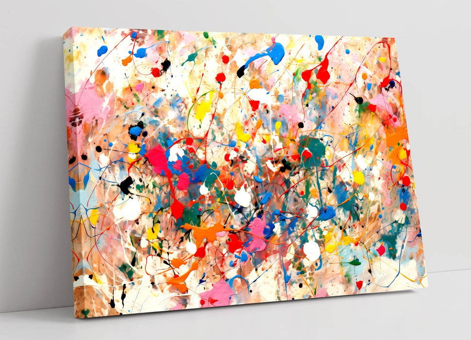 Canvas Wall Art - Multi Colour Pollock Style Contemporary Canvas Print Ready To Hang