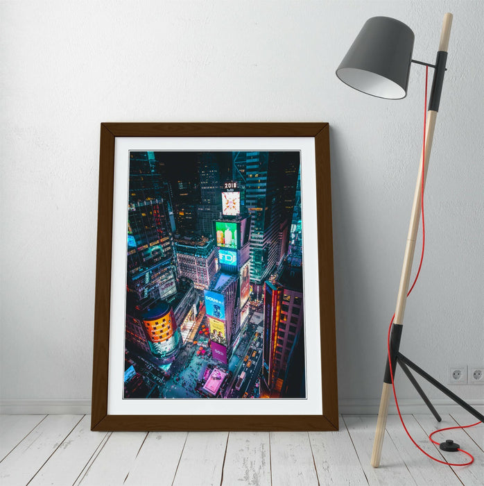 TIMES SQUARE BY NIGHT -ART FRAMED POSTER PICTURE PRINT ARTWORK- BLUE PINK ORANGE