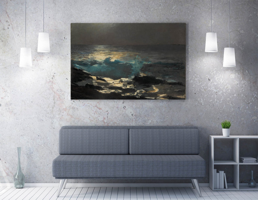 WINSLOW HOMER, MOONLIGHT WOOD ISLAND LIGHT -CANVAS WALL ARTWORK PIC PRINT