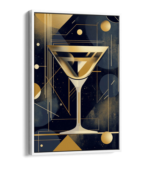 Gold Martini Glass Art – Art Deco Canvas Wall Decor | Float Effect, UK Made