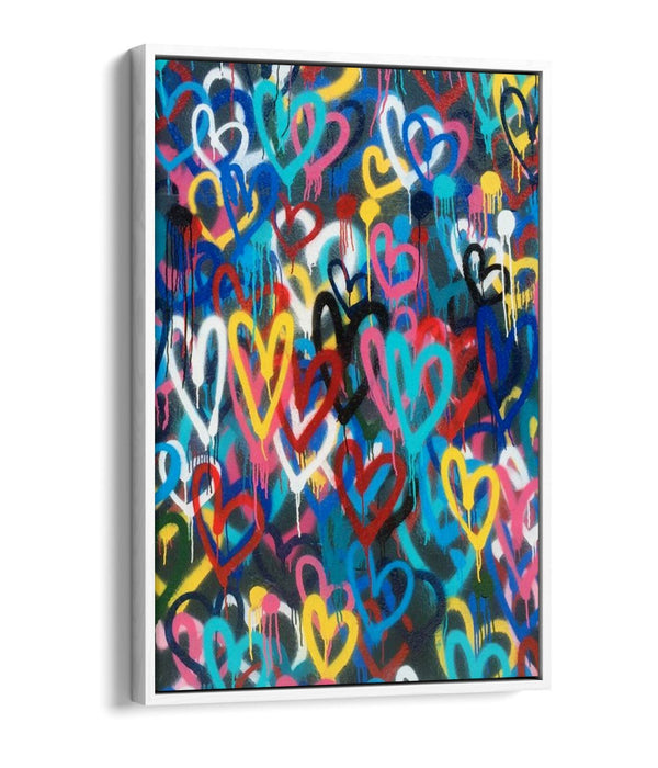 BANKSY LOVE WALL PORTRAIT -FLOAT EFFECT CANVAS WALL ART PIC PRINT-RAINBOW COLOUR