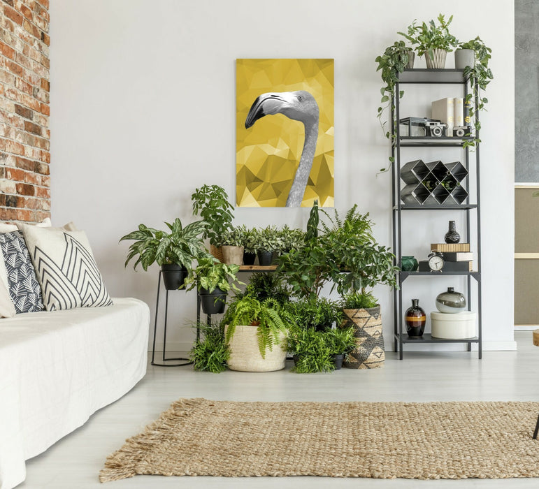 Canvas Wall Art - Flamingo Canvas Print With Black White Wall Decor & Yellow Mustard Artwork
