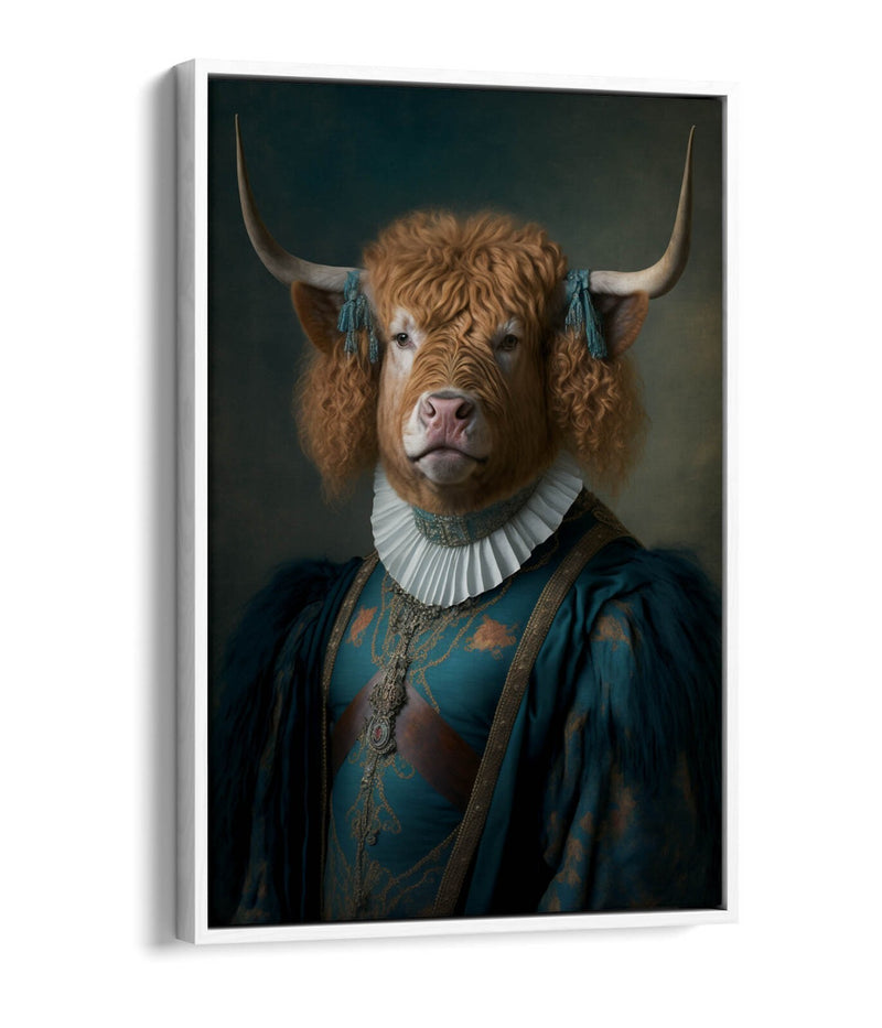 Highland Cow Canvas - Funny 18th Century Portrait | Float Effect Wall Art Print