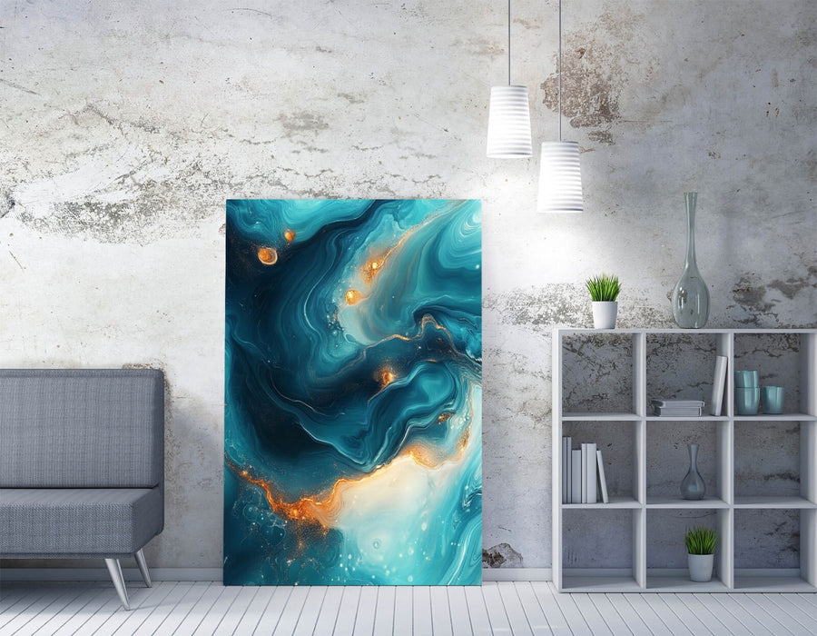 Blue Gold Canvas Art – Abstract Wall Art With Vibrant Canvas Print & Satin Finish