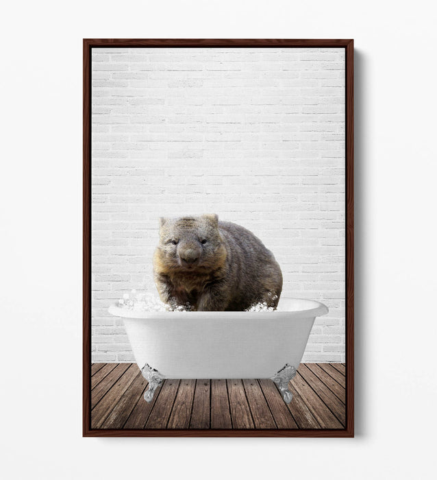 WOMBAT IN BATHTUB -QUIRKY BATHROOM FLOAT EFFECT CANVAS WALL ART FUNNY PRINT