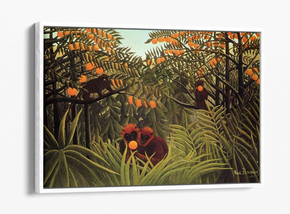 Canvas Wall Art - Apes In Orange Grove Print | Float Effect Canvas Print UK