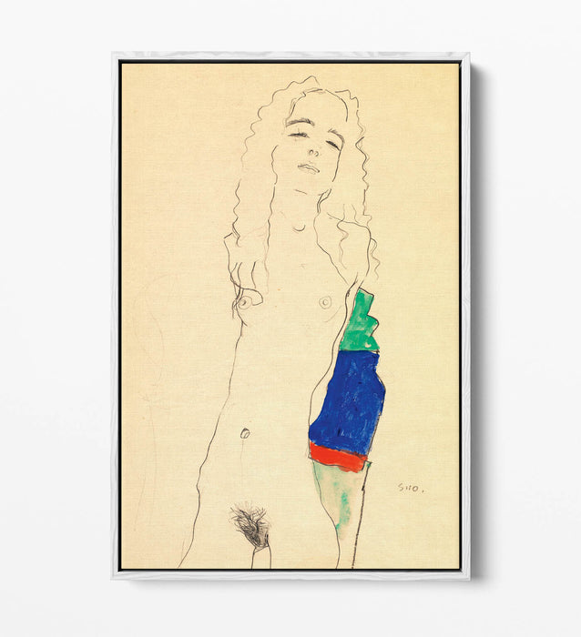 Float Effect Canvas Art - Egon Schiele Standing Female Nude on Handmade Canvas