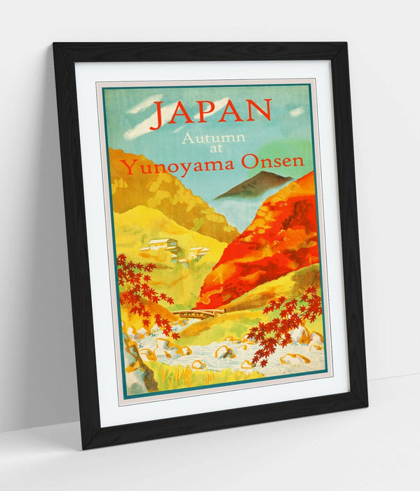 VINTAGE RETRO JAPAN TRAVEL POSTER -FRAMED WALL ART PICTURE PRINT- ORANGE BLUE