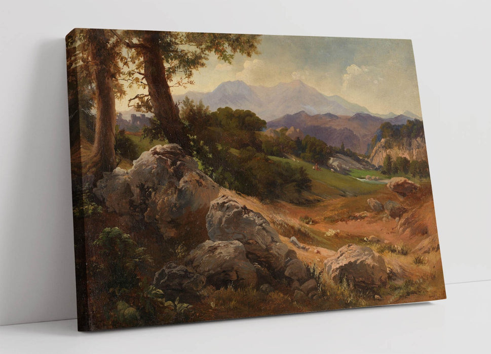 Canvas Wall Art - Handmade Mountain Landscape Print with Goats | Premium Varnish Finish