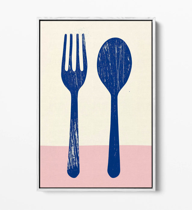 Minimalist Kitchen Art – Float Effect Canvas Wall Art With Fork Spoon Illustration