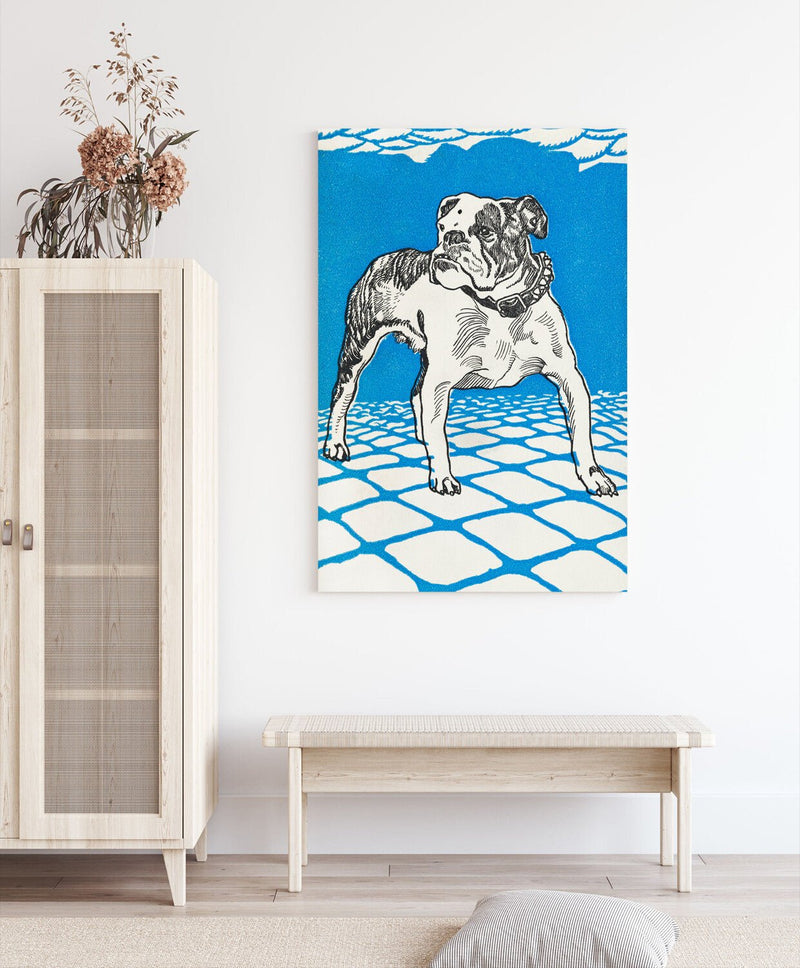Vintage Bulldog Canvas - Deep Framed Blue Bulldog Artwork | Handmade UK Canvas Wall Art