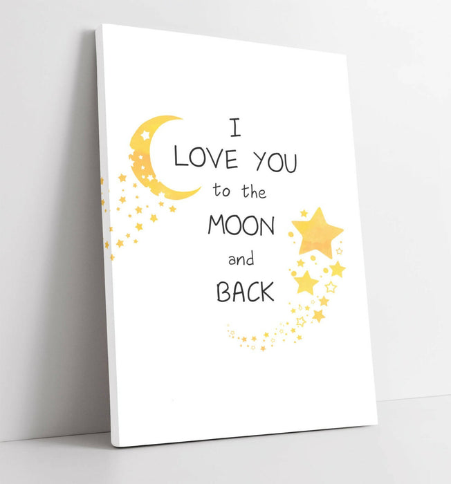 "LOVE YOU TO THE MOON" WATERCOLOR KIDS ROOM QUOTE -CANVAS WALL ART PICTURE PRINT