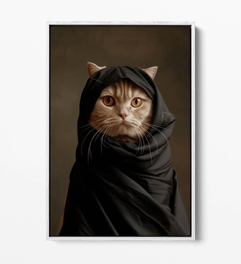 Canvas Art Print - Cute Cat in Black Cloak | Contemporary Wall Art, Float Effect Canvas
