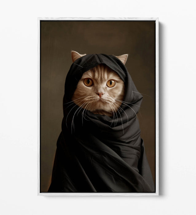 Canvas Art Print - Cute Cat in Black Cloak | Contemporary Wall Art, Float Effect Canvas
