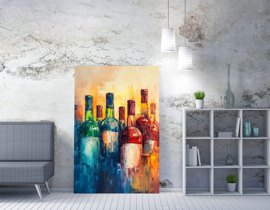 Canvas Wall Art - Abstract Colourful Wine Bottles Print | Handmade UK Canvas