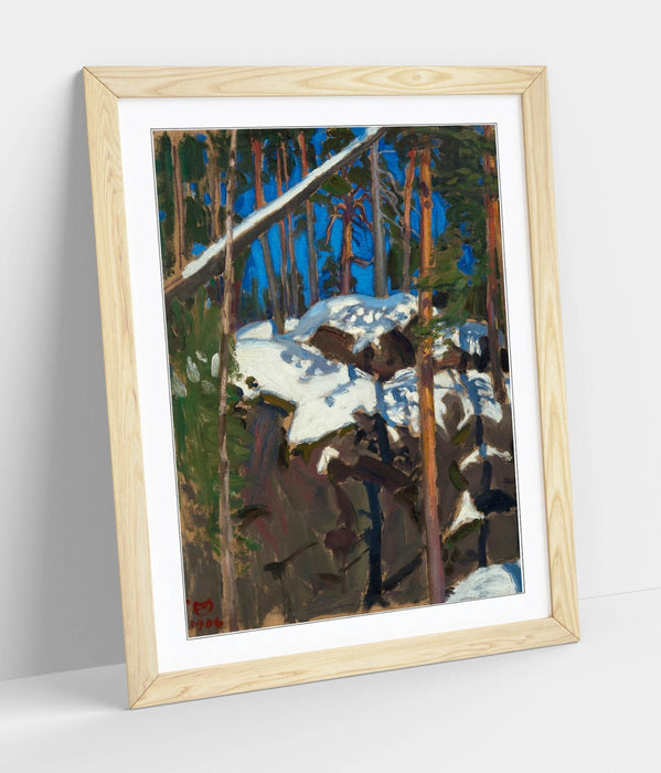 Framed Art Poster – Spring Sun Artwork by Askeli Gallen-Kallela | Wood Grain Frame