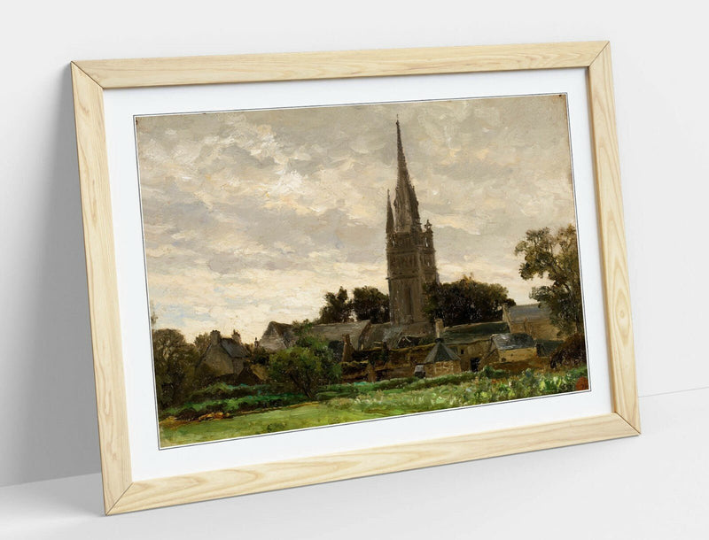 Framed Art Print - Church Tower Artwork With Wood Grain Frame | Handmade UK Art