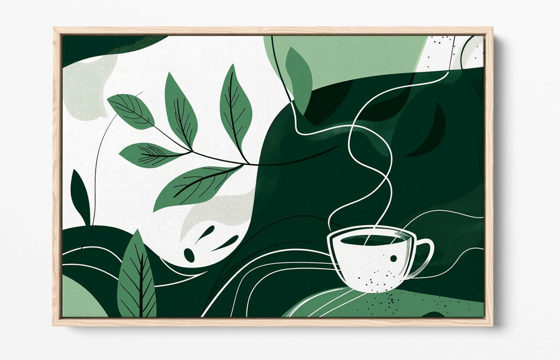 Canvas Wall Art - Float Effect Canvas With Green Plants & Coffee Decor Print