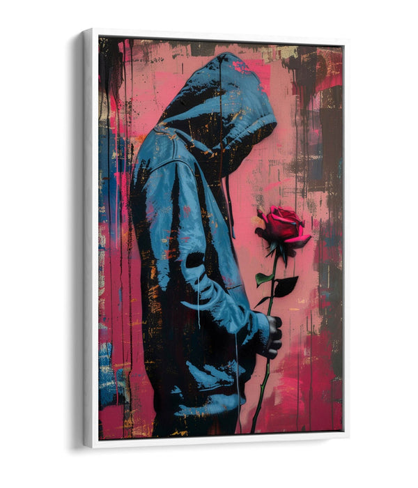 Canvas Art Print – Pink Blue Rose Graffiti Style Float Effect on Custom MDF Frame