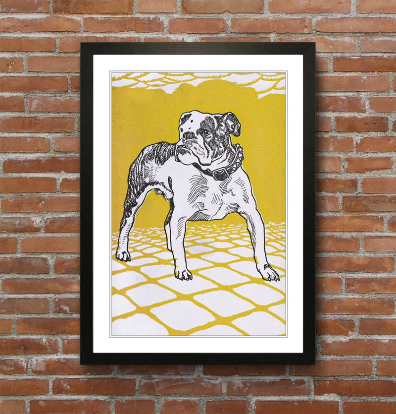 Vintage Bulldog Canvas | Deep Framed Artwork With Mustard Wall Art Print