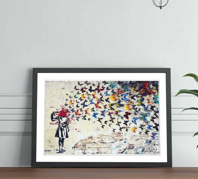 Banksy Framed Poster – Butterfly Brains Wall Art | Handmade UK Print