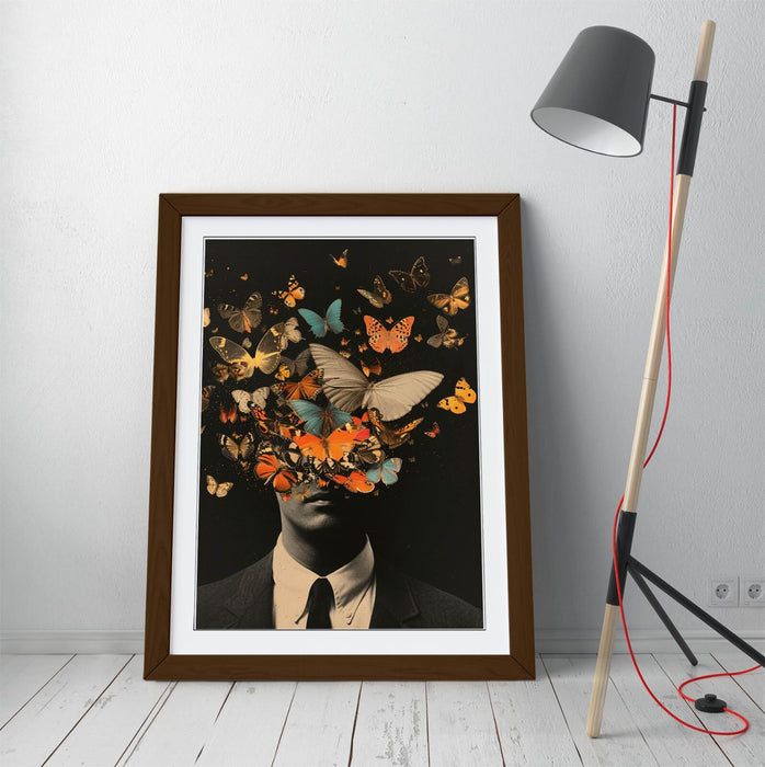 Framed Wall Art - Contemporary Man Portrait Poster with Butterflies | Handmade UK Frame