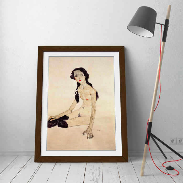 Framed Art Poster Featuring Egon Schiele Sitting Girl | UK Handmade Frame Decor