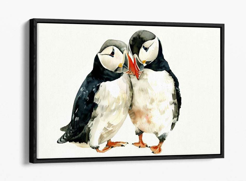 Puffins Canvas Art – Cute Animal Artwork Float Effect Canvas Wall Decor