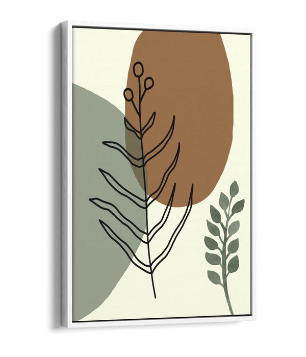 BOTANICAL BAUHAUS TRENDY MINIMALIST LEAVES -FLOAT EFFECT CANVAS WALL ART PRINT