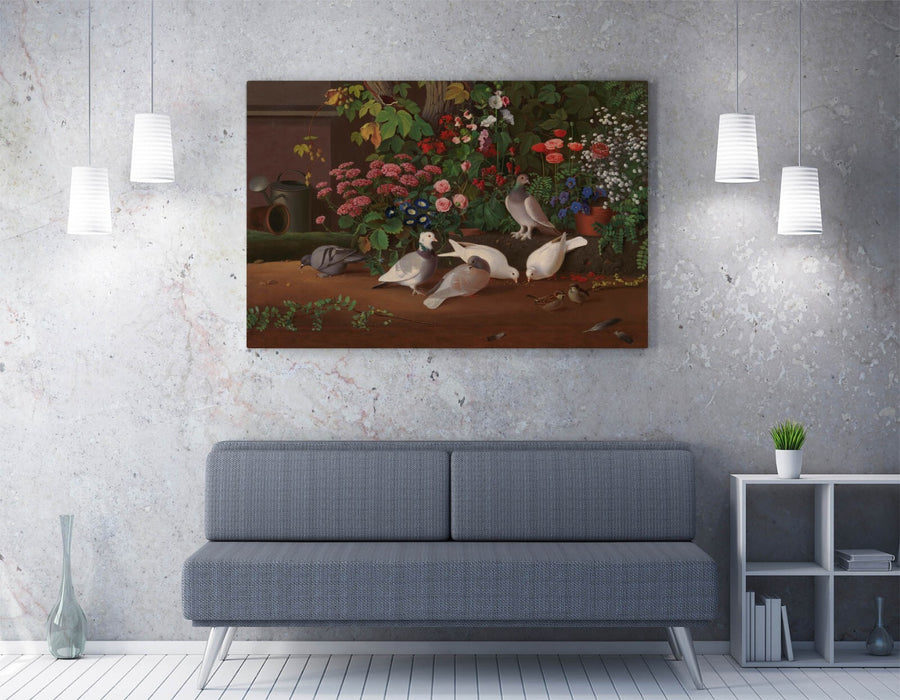 Canvas Wall Art - Handmade Floral Canvas Print With Bird Wall Decor & Premium Varnish Finish