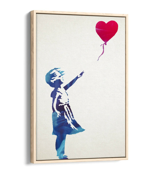 BANKSY, BALLOON GIRL BLUE RED ART -FLOAT EFFECT CANVAS WALL ART PRINT