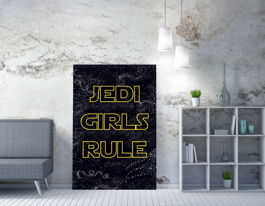 "JEDI GIRLS RULE" STAR WARS STYLE QUOTE KIDS -CANVAS WALL ART PRINT ART FRAME