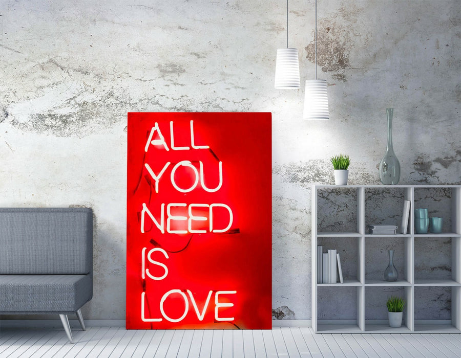 Canvas Wall Art - Neon Red Love Wall Print | Handmade, Ready To Hang Decor