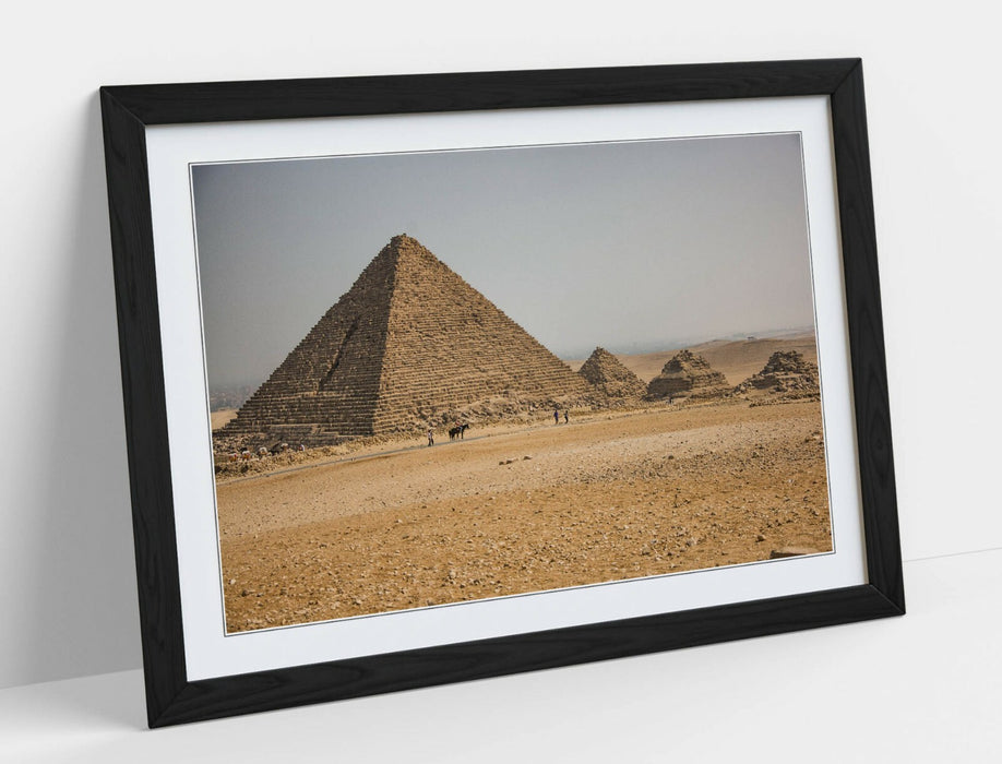 Pyramids of Giza Wall Art – Handmade Egypt Framed Print with Wood Grain Frame