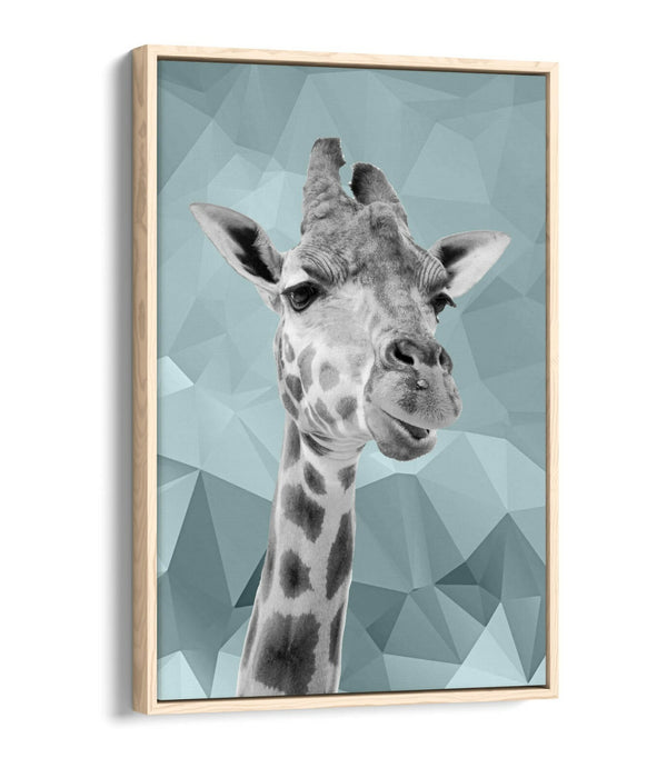 DUCK EGG BLUE GIRAFFE GEO -FLOAT EFFECT CANVAS WALL ART PIC PRINT- BLACK & WHITE