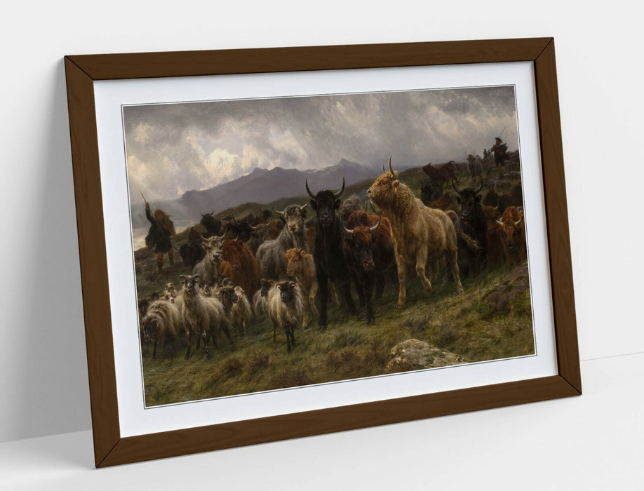 Framed Art Print | Highland Cow Artwork - Rustic Natural Wood Frame Wall Art