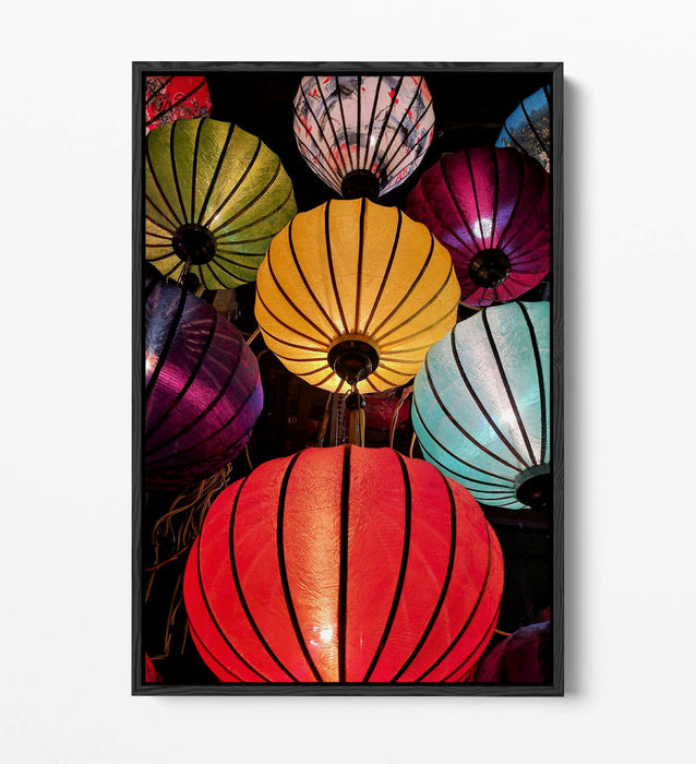 CHINESE LANTERNS FLOAT EFFECT CANVAS WALL ART PIC PRINT GRAFFITI- RED