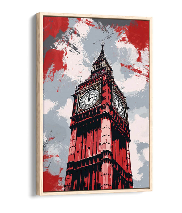 Canvas Wall Art - Big Ben Red Grey Canvas Print | Contemporary Float Effect