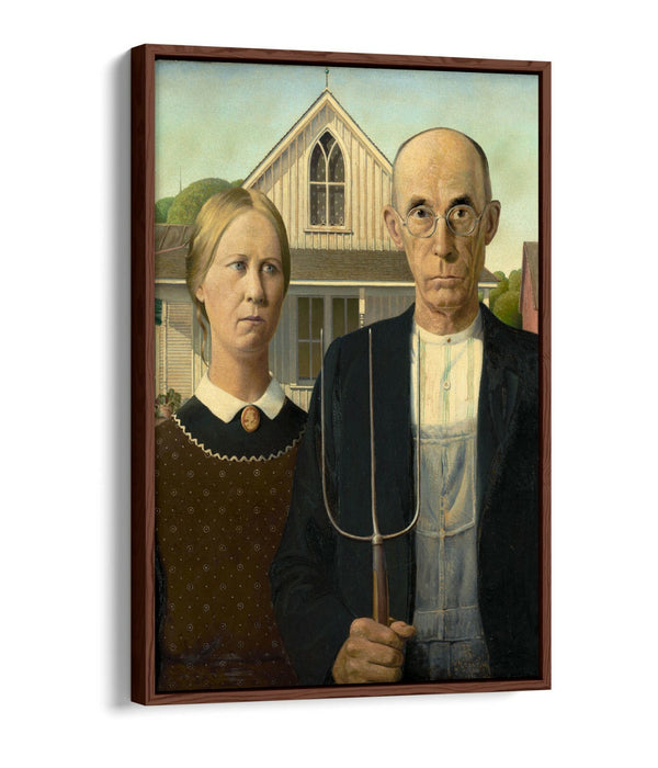 American Gothic Canvas - Grant Wood Print | Handmade Float Effect Frame Art
