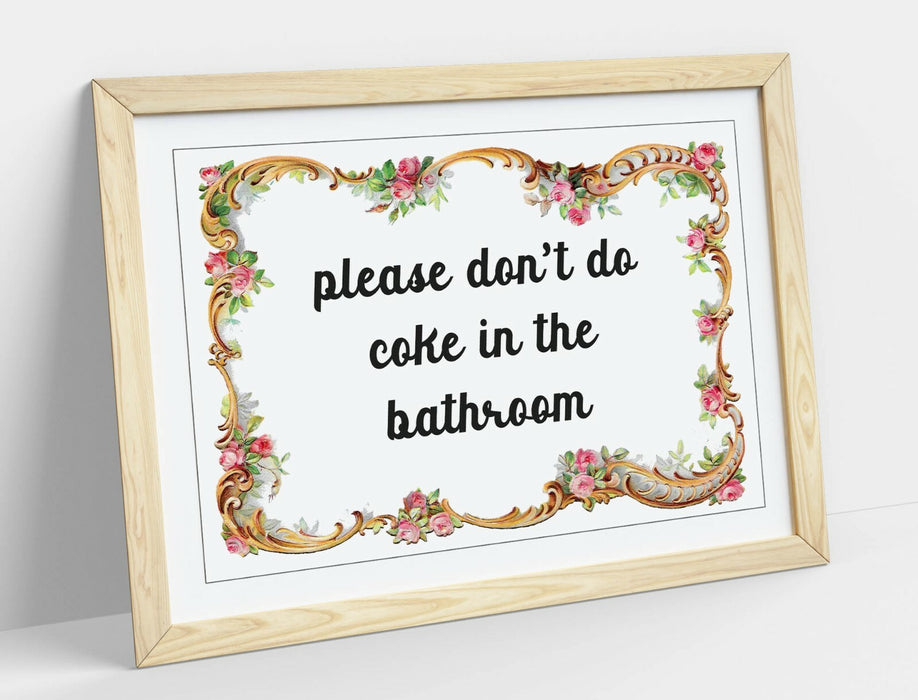 "PLEASE DON'T DO COKE" FUNNY UNI BATHROOM QUOTE -FRAMED WALL ART PICTURE PRINT