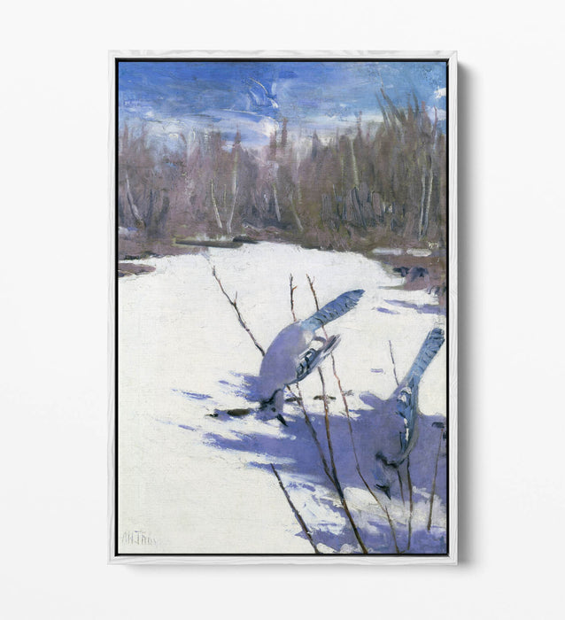 Canvas Art Print – Blue Jays In Winter Float Effect On MDF Frame, Ready To Hang